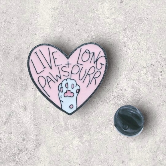NEW Live Long Paws Purr Cat Enamel Pin Brooch - Picture 2 of 2